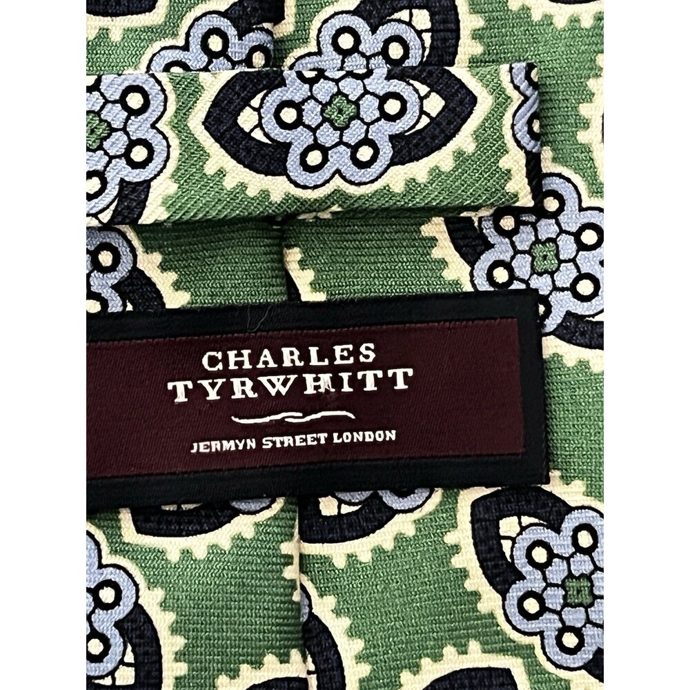 Charles Tyrwhitt Green and Blue Patterned Tie - Picture 2 of 9